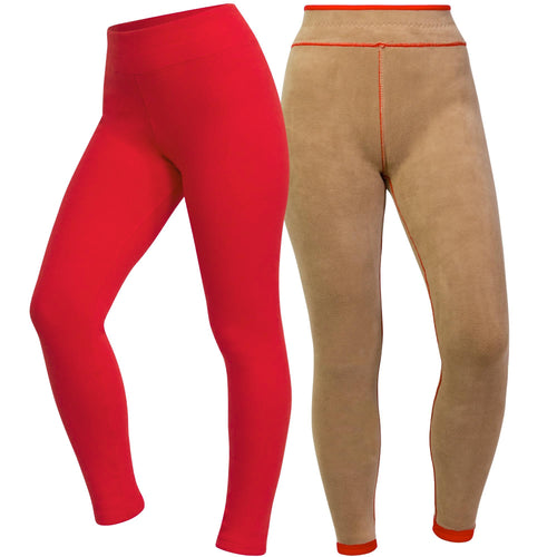 Women's Warm Winter Cotton Fleece Lined Thermal Leggings Red